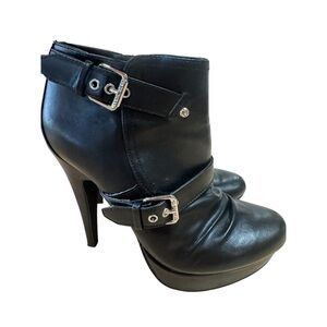 Guess Black Leather Heeled Boots